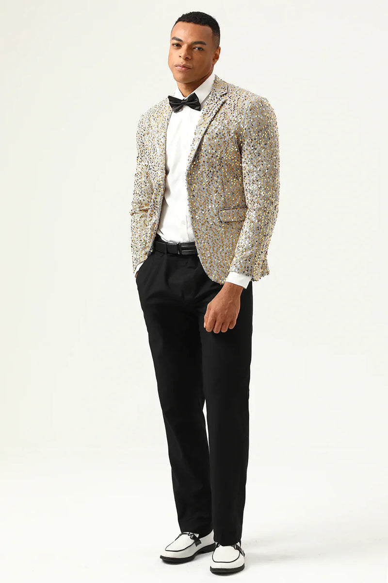 Load image into Gallery viewer, Sparkly Champagne Sequins Notched Lapel Men's Prom Blazer