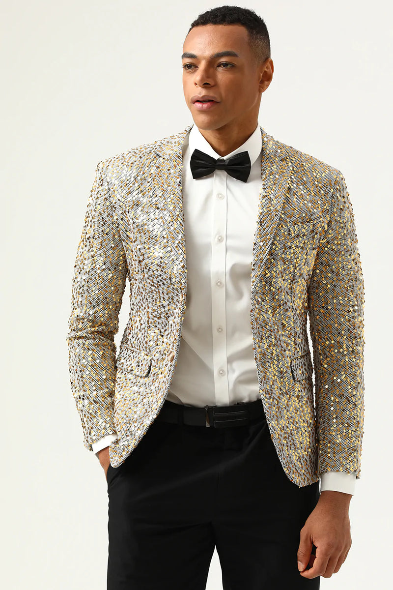 Load image into Gallery viewer, Sparkly Champagne Sequins Notched Lapel Men's Prom Blazer