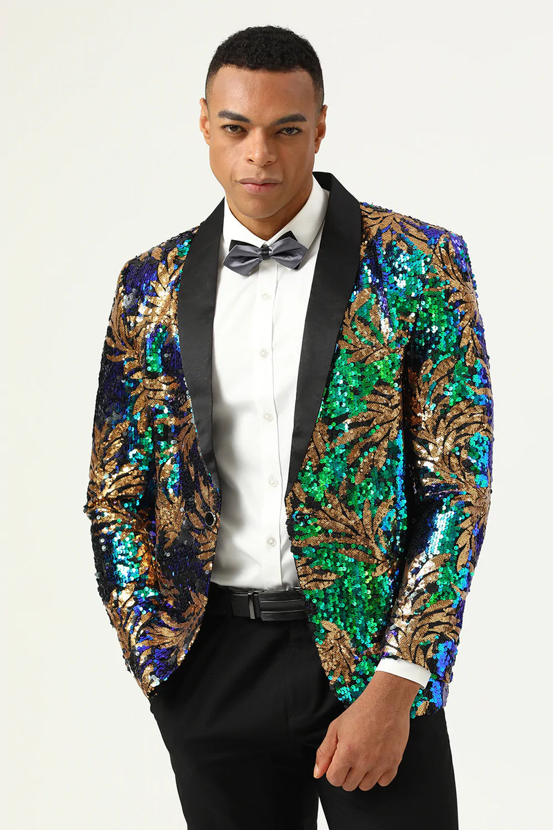 Load image into Gallery viewer, Sparkly Dark Green Sequins Men's Prom Blazer