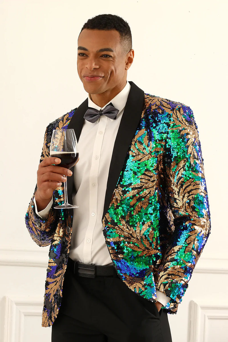 Load image into Gallery viewer, Sparkly Dark Green Sequins Men's Prom Blazer