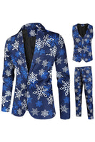 Load image into Gallery viewer, Blue Snowflake Printed 3 Piece Men's Christmas Party Suits