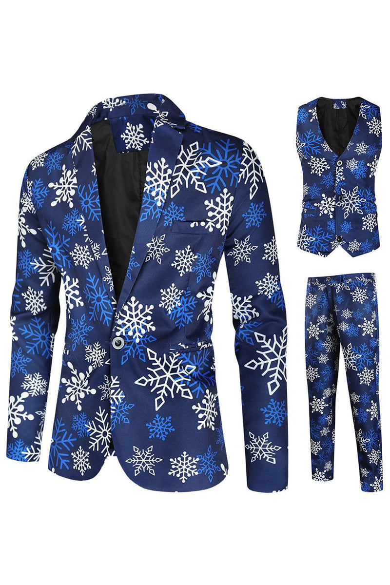 Load image into Gallery viewer, Blue Snowflake Printed 3 Piece Men's Christmas Party Suits
