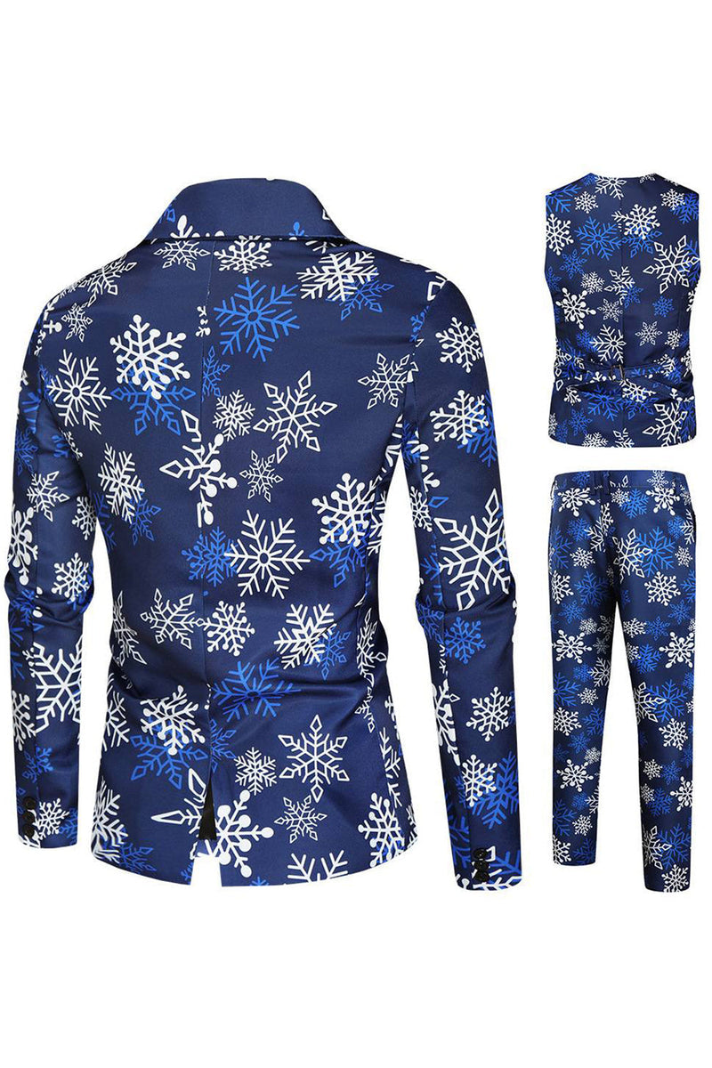 Load image into Gallery viewer, Blue Snowflake Printed 3 Piece Men's Christmas Party Suits