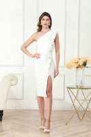 Load image into Gallery viewer, One Shoulder Bodycon Midi White Graduation Dress