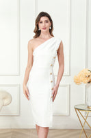 Load image into Gallery viewer, One Shoulder Bodycon Midi White Graduation Dress