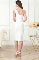 Load image into Gallery viewer, One Shoulder Bodycon Midi White Graduation Dress