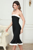 Load image into Gallery viewer, Strapless Mermaid Midi Black Graduation Dress
