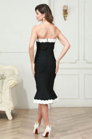Load image into Gallery viewer, Strapless Mermaid Midi Black Graduation Dress