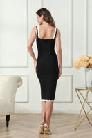 Load image into Gallery viewer, Bodycon Black Modest Midi Graduation Dress