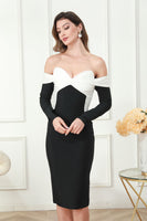 Load image into Gallery viewer, Off the Shoulder Long Sleeves Black Midi Graduation Dress