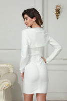 Load image into Gallery viewer, Long Sleeves White Mini Graduation Dress