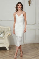Load image into Gallery viewer, White Spaghetti Straps Ruched Graduation Dress