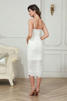 Load image into Gallery viewer, White Spaghetti Straps Ruched Graduation Dress