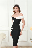 Load image into Gallery viewer, Black Off the Shoulder Midi Graduation Dress with Hollow-out