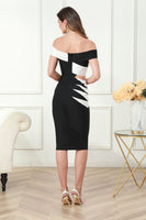 Load image into Gallery viewer, Black Off the Shoulder Midi Graduation Dress with Hollow-out