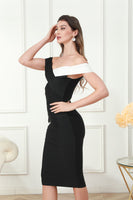 Load image into Gallery viewer, Black Off the Shoulder Midi Graduation Dress with Hollow-out