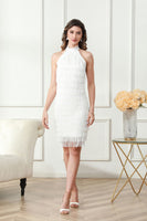 Load image into Gallery viewer, White Halter Bodycon Graduation Dress with Tassel