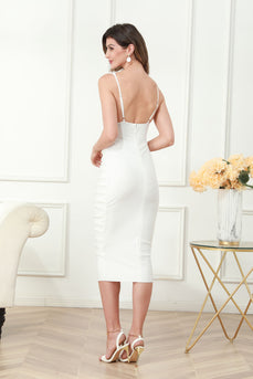 White Bodycon Midi Graduation Dress with Ruffles