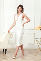 Load image into Gallery viewer, White Bodycon Midi Graduation Dress with Ruffles