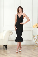 Load image into Gallery viewer, Black Spaghetti Straps Midi Graduation Dress