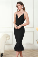Load image into Gallery viewer, Black Spaghetti Straps Midi Graduation Dress