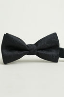 Load image into Gallery viewer, Black Jacquard Satin Bow Tie Pocket Square Set