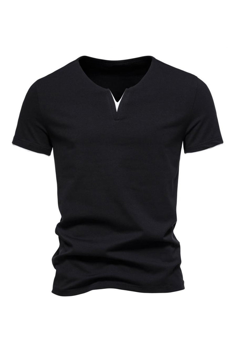 Load image into Gallery viewer, Black V-neck Short Sleeves Summer Men's Tops