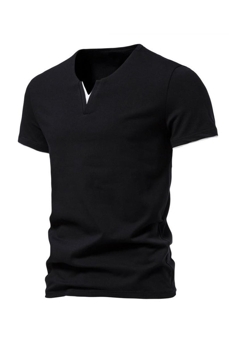 Load image into Gallery viewer, Black V-neck Short Sleeves Summer Men's Tops