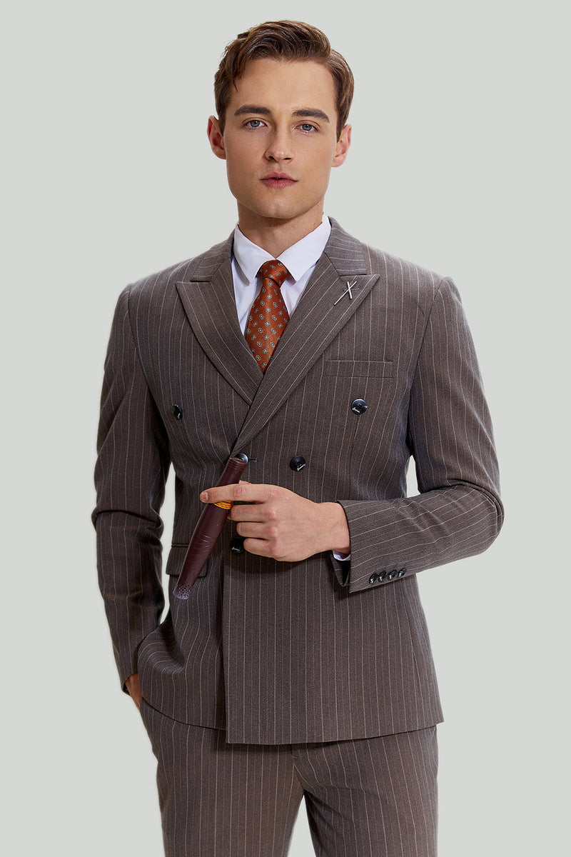 Load image into Gallery viewer, Coffee Pinstripe 3 Piece Men's Prom Suits