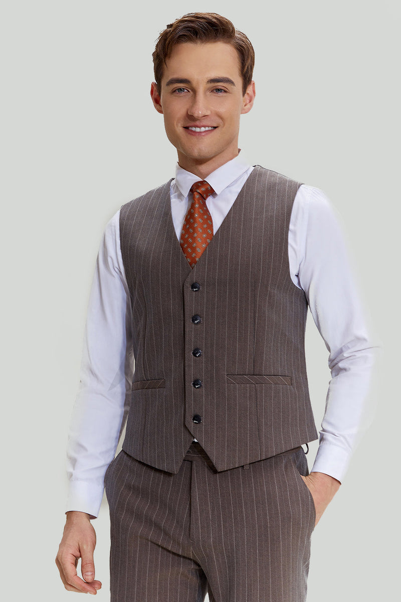 Load image into Gallery viewer, Coffee Pinstripe 3 Piece Men's Prom Suits