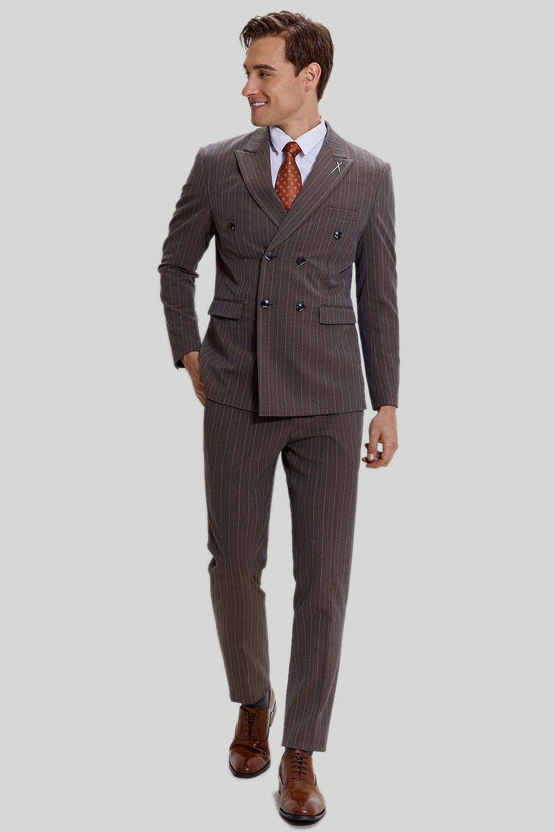 Load image into Gallery viewer, Coffee Pinstripe 3 Piece Men's Prom Suits