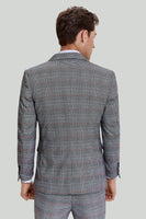 Load image into Gallery viewer, Grey Plaid Wide Peak Lapel 3 Piece Single Breasted Men's Suits