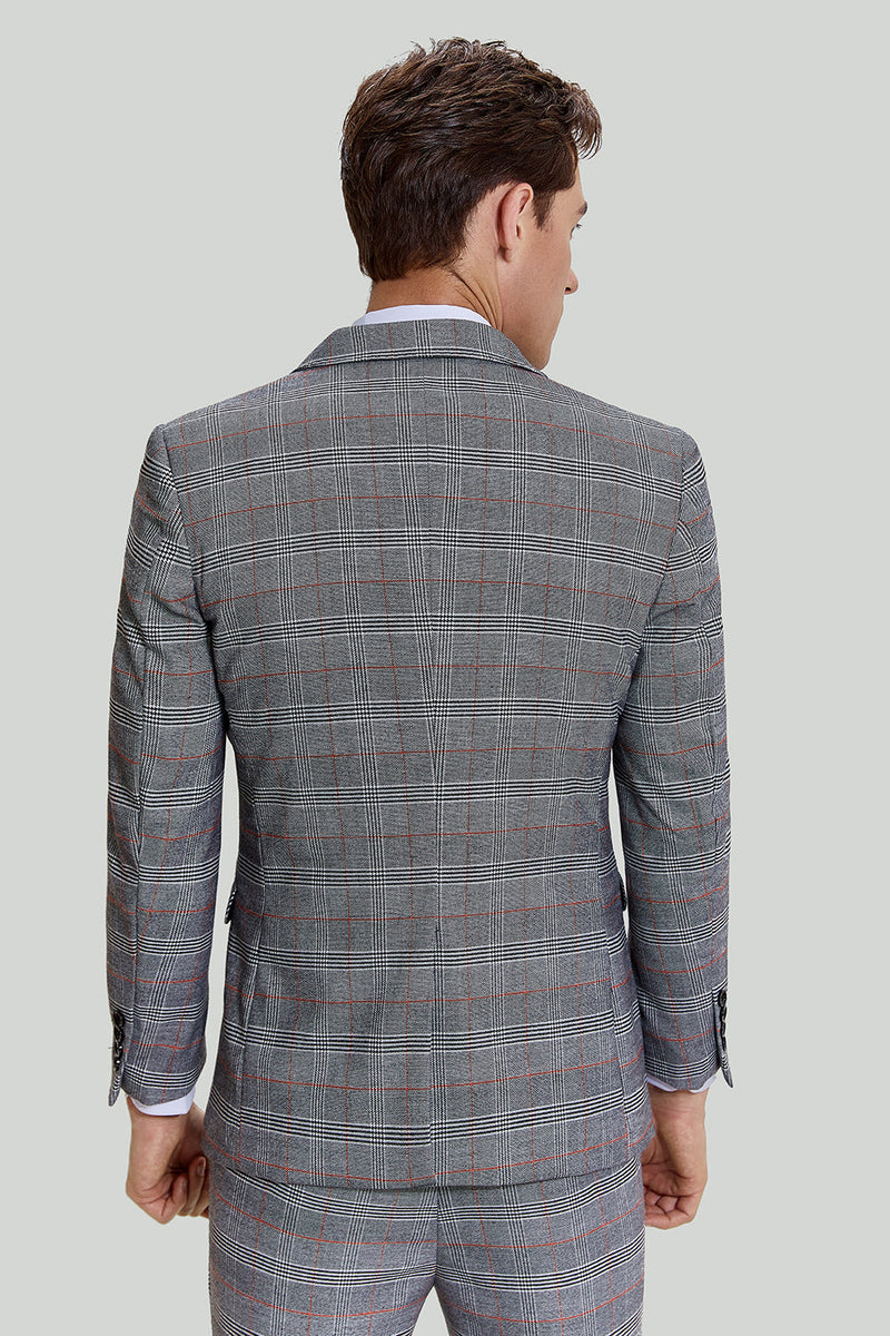 Load image into Gallery viewer, Grey Plaid Wide Peak Lapel 3 Piece Single Breasted Men's Suits