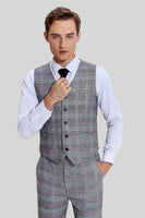 Load image into Gallery viewer, Grey Plaid Wide Peak Lapel 3 Piece Single Breasted Men's Suits