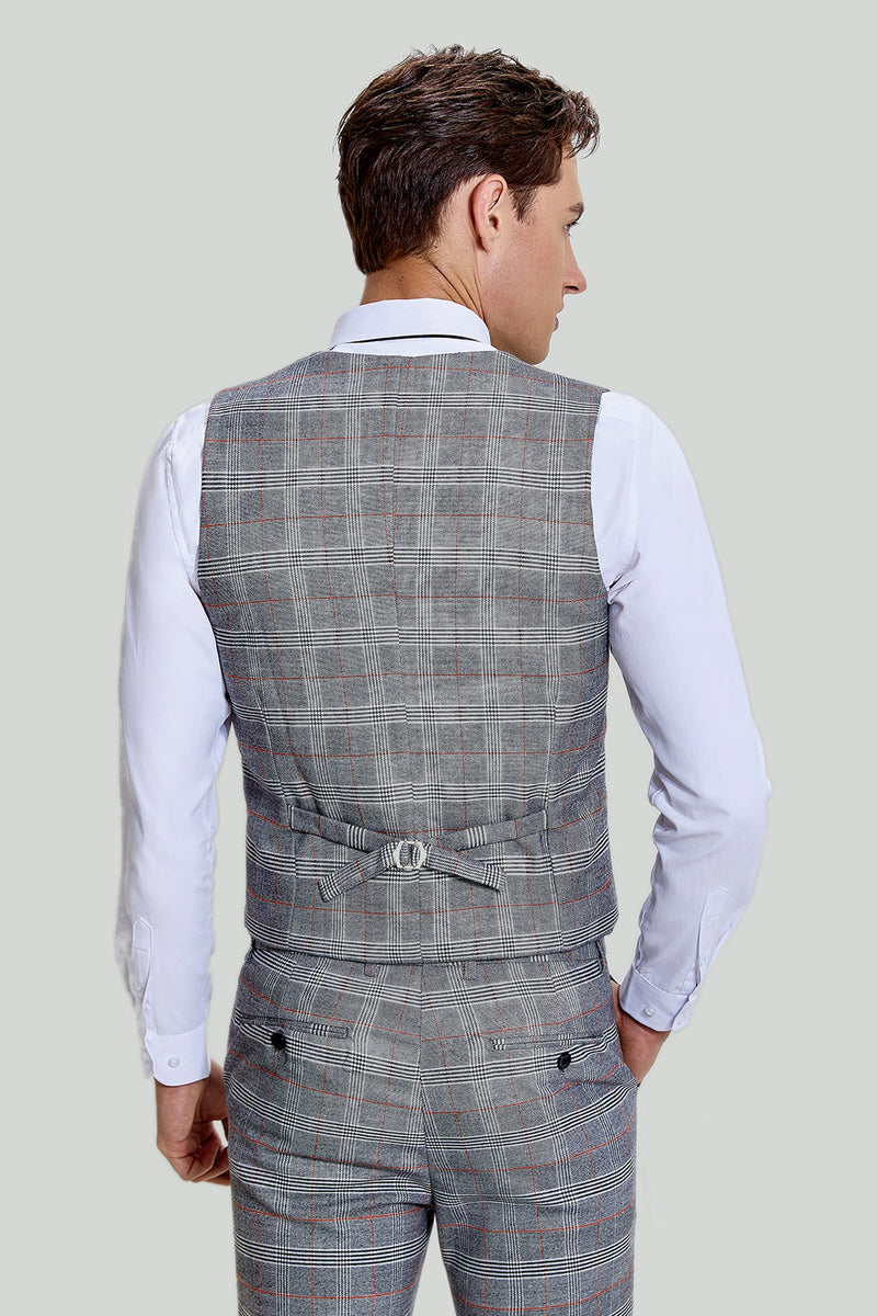 Load image into Gallery viewer, Grey Plaid Wide Peak Lapel 3 Piece Single Breasted Men's Suits