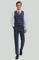 Load image into Gallery viewer, Grey Blue Men's 3 Piece Plaid Notched Lapel Prom Suits