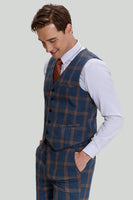 Load image into Gallery viewer, Grey Blue Men's 3 Piece Plaid Notched Lapel Prom Suits