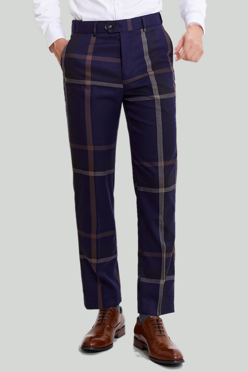 Load image into Gallery viewer, Men's 3 Piece One Button Navy Plaid Tuxedo