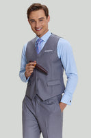 Load image into Gallery viewer, Grey Men's 3 Piece Notched Lapel Prom Suits