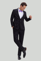 Load image into Gallery viewer, Men's Black 2-piece Jacquard One Button Fit Suit Set