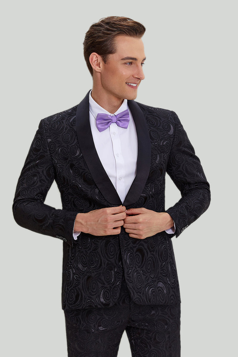 Load image into Gallery viewer, Men's Black 2-piece Jacquard One Button Fit Suit Set