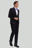 Load image into Gallery viewer, Men's Black 2-piece Jacquard One Button Fit Suit Set