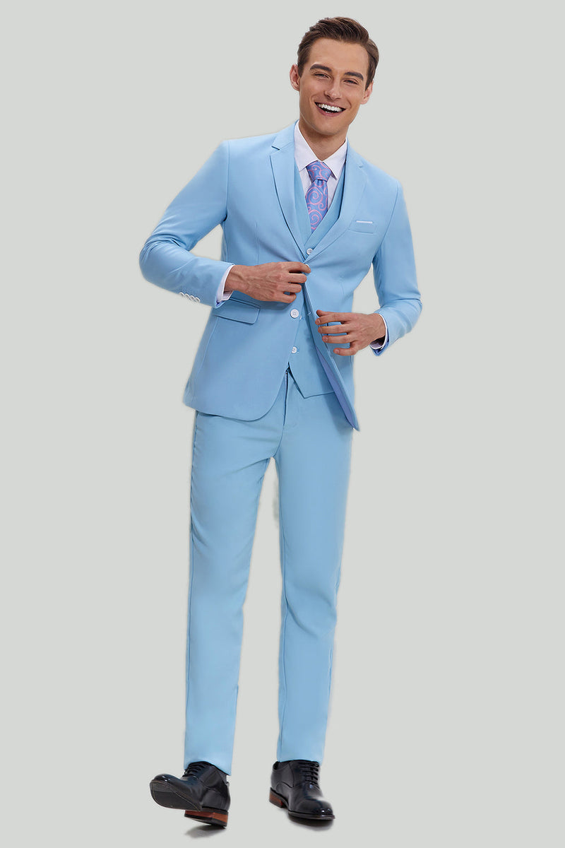 Load image into Gallery viewer, Sky Blue 3 Piece Notched Lapel Men's Modern Fit Suit