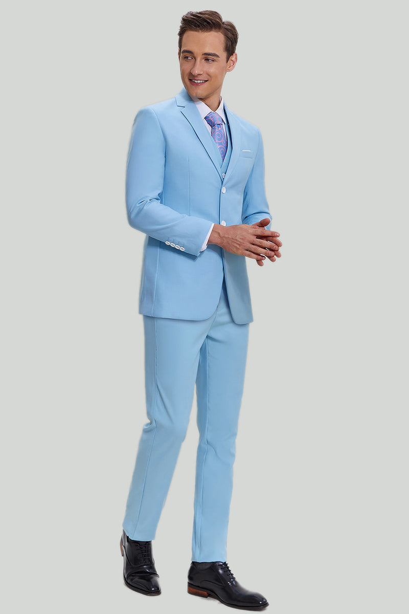 Load image into Gallery viewer, Sky Blue 3 Piece Notched Lapel Men's Modern Fit Suit