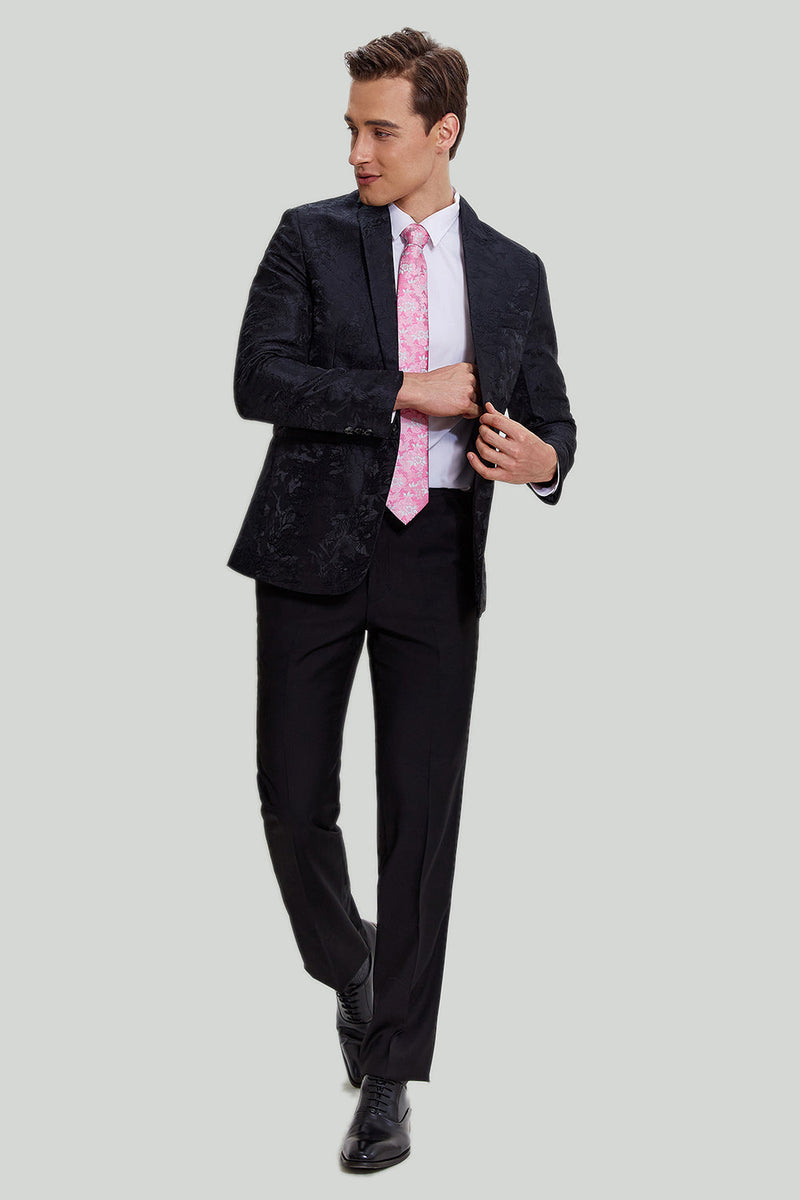 Load image into Gallery viewer, Black Jacquard Satin Notched Lapel Men's Blazer