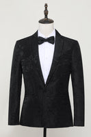 Load image into Gallery viewer, Black Jacquard Satin Notched Lapel Men's Blazer