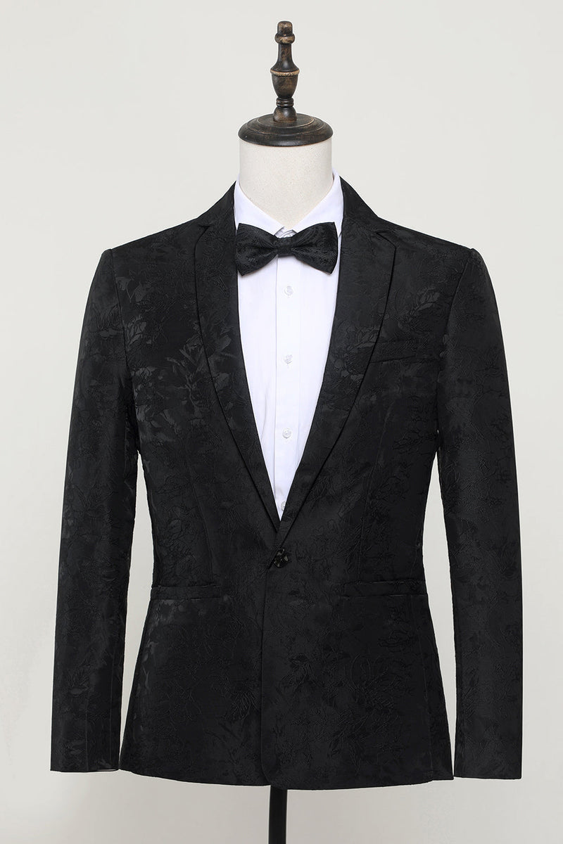 Load image into Gallery viewer, Black Jacquard Satin Notched Lapel Men's Blazer