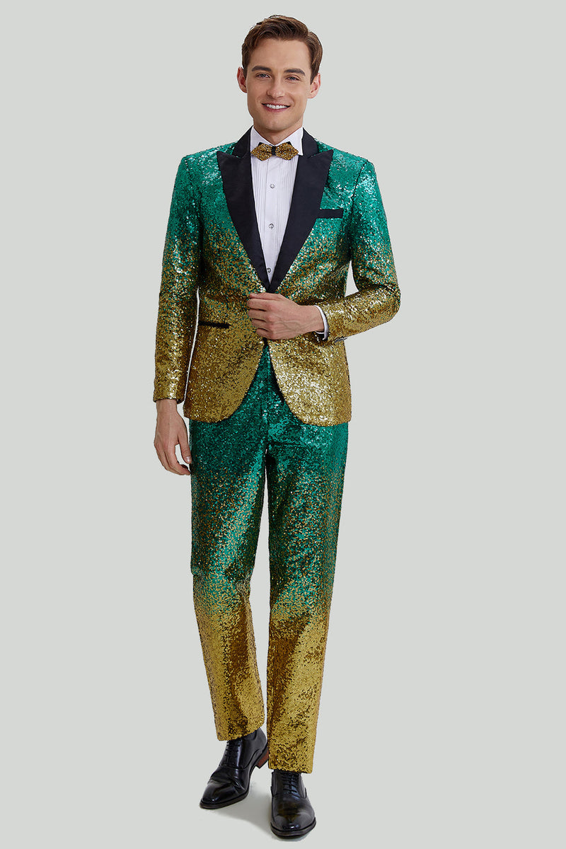 Load image into Gallery viewer, Gold Green Men's 2 Piece Notched Lapel Sequins Suits