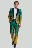 Load image into Gallery viewer, Gold Green Men's 2 Piece Notched Lapel Sequins Suits
