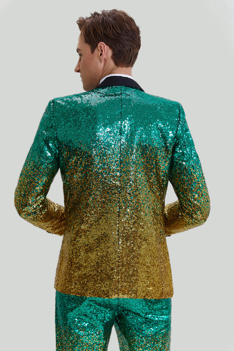 Load image into Gallery viewer, Gold Green Men's 2 Piece Notched Lapel Sequins Suits
